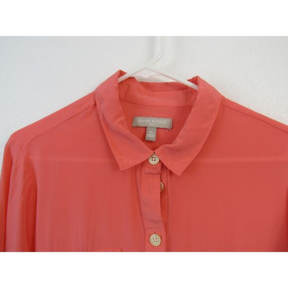 Banana Republic Silk XL 100% Silk Utility Shirt Coral Popover Roll Tab Sleeves - Picture 3 of 6